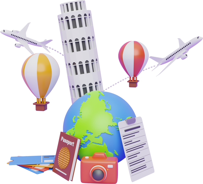 Tourism and travel plan to trip 3D Illustration